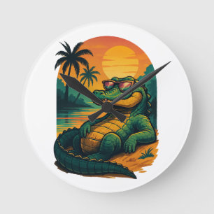 Relógio Redondo Crocodilo de Verão sem fim - Retro