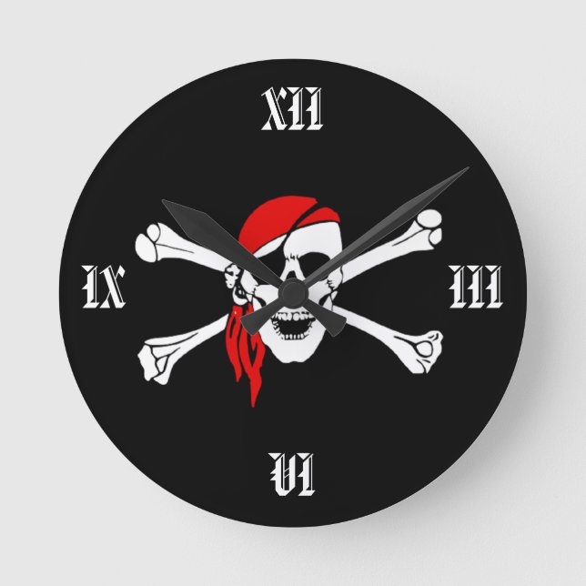 Relógio Redondo Cross Bones Pirate Wall Clock (Frente)