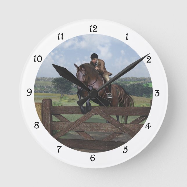 Relógio Redondo Cross Country - Jumping Horse Wall Clock (Frente)
