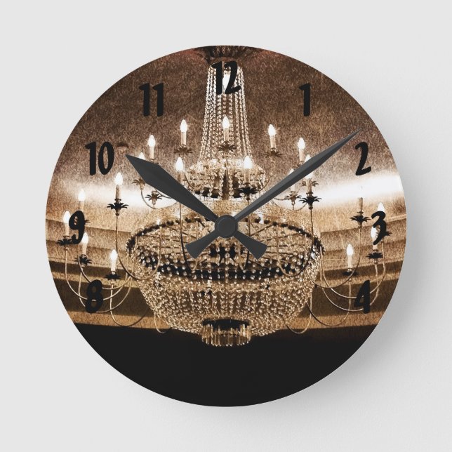 Relógio Redondo Crystal Chandelier Dazzle Glitz Glam Wall Clock (Frente)