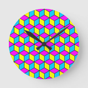 Relógio Redondo CUBO CMYK cubos famosos ilusão 2
