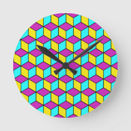 Relógio Redondo CUBO CMYK cubos famosos padrão geométrico ilusão