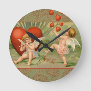 Relógio Redondo Cupidos do Amor Antigo Vintage do Dia dos Namorado
