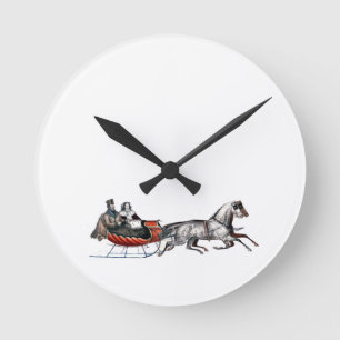 Relógio Redondo Currier & Ives Sleigh Clock