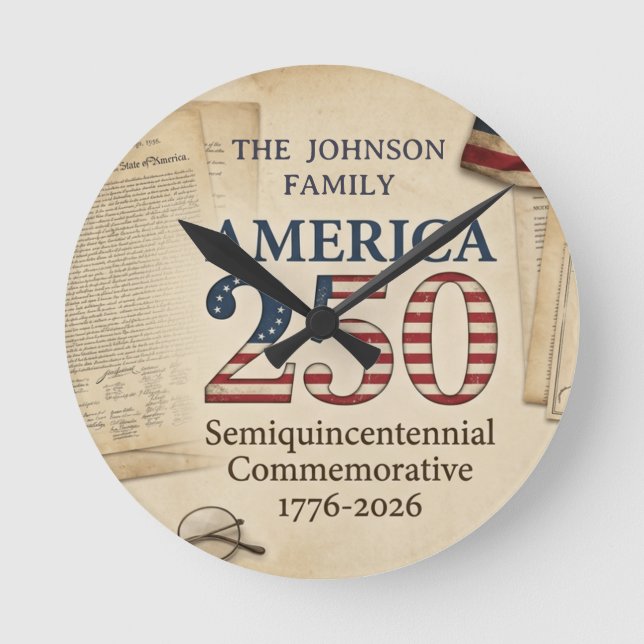 Relógio Redondo Custom America 250 Semiquincentennial 1776–2026  (Frente)
