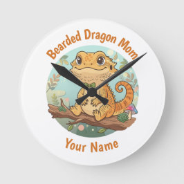 Relógio Redondo Custom Bearded Dragon Mom Wall Clock