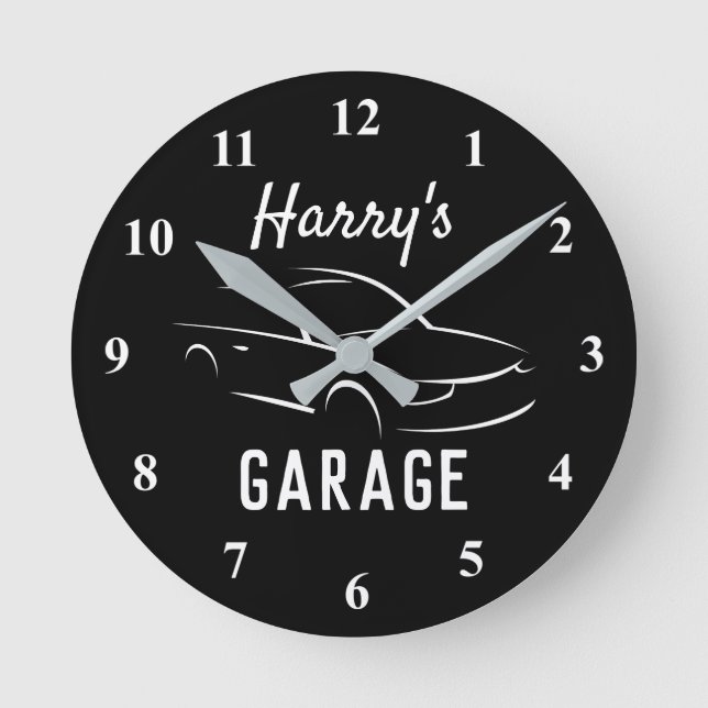 Relógio Redondo Custom black and white car garage wall clock gift (Frente)