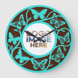 Relógio Redondo Custom Brown Cyan Butterfly Pattern Clock