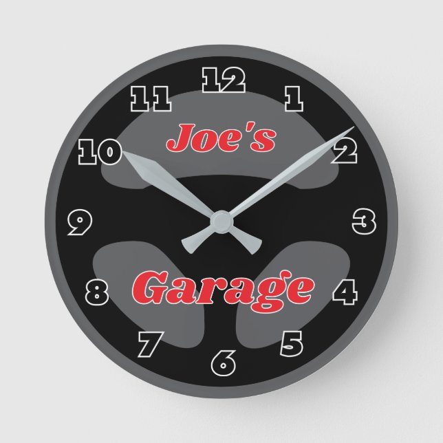 Relógio Redondo Custom car steering wheel garage wall clock design (Frente)