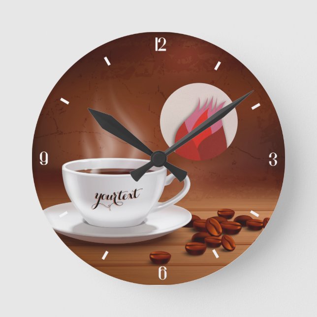 Relógio Redondo Custom Coffee Clock Cafe Wall Art Personalized (Frente)