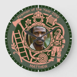 Relógio Redondo Custom Fireman Year Award Photo Clock