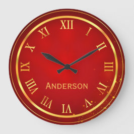 Relógio Redondo Custom Name Red Gold Classy Elegant Roman