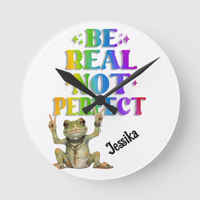 Relógio Redondo Custom Personalize Positive boho frog Hippie  (Frente)