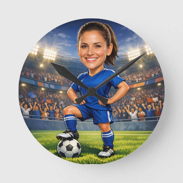 Relógio Redondo Custom Photo-Face Soccer/Football Star Caricature (Frente)