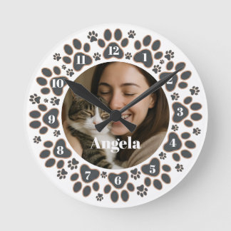 Relógio Redondo Custom Photo Pet Paw Print Wall Clock