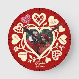 Relógio Redondo Custom Red Cream Photo Heart Clock