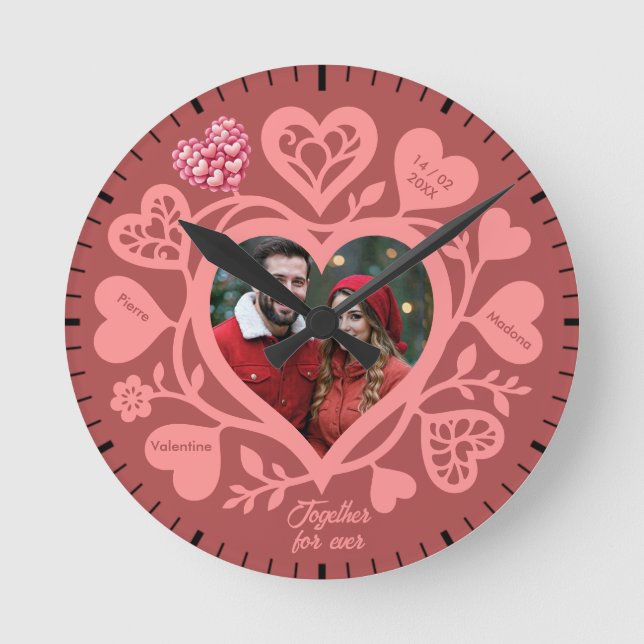 Relógio Redondo Custom Rose Photo Heart Wall Clock (Frente)
