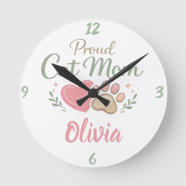 Relógio Redondo Customizable name Wall Clock For Cat Mom