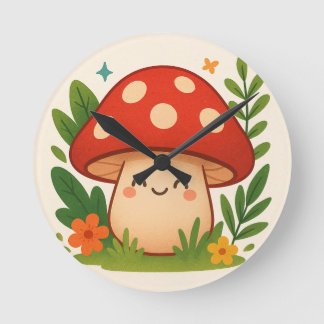 Relógio Redondo Cute Aesthetic Mushroom Wall Clock