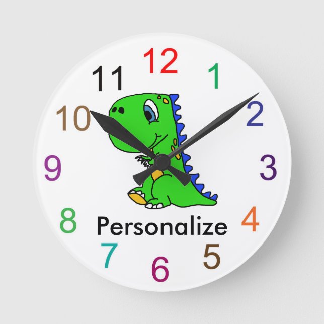 Relógio Redondo Cute baby dinosaur wall clock (Frente)