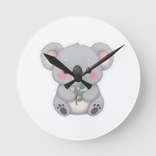 Relógio Redondo Cute Baby Koala Sticker Clipart (Frente)