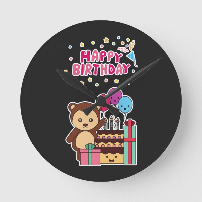 Relógio Redondo Cute Bear Birthday Celebration - Adorable Cartoon  (Frente)