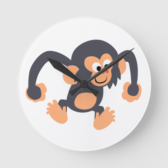 Relógio Redondo Cute Bouncy Cartoon Chimpanzee Wall Clock (Frente)