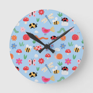 Relógio Redondo Cute Bugs Kids Wall Clock – Ladybirds, Bees & Natu