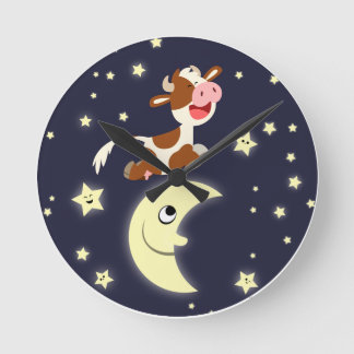 Relógio Redondo Cute Cartoon Cow Jumping Over The Moon Clock