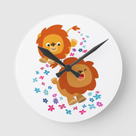 Relógio Redondo Cute Cartoon Lions In The Garden Wall Clock