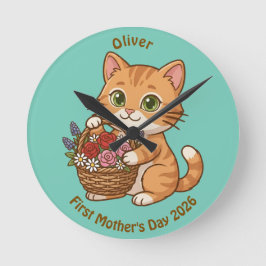 Relógio Redondo Cute Cat Nursery Wall Clock: Baby Gift