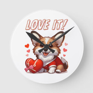 Relógio Redondo Cute Corgi Amor