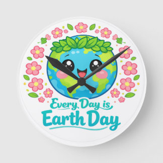 Relógio Redondo Cute Earth Day Wall Clock