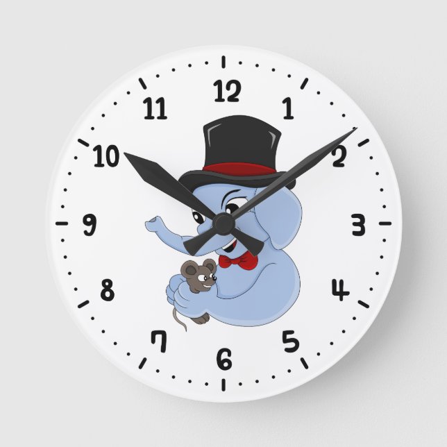 Relógio Redondo Cute elephant boy cartoon round clock (Frente)