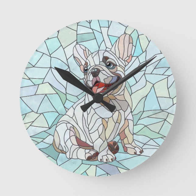 Relógio Redondo Cute French Bulldog Puppy - mosaico pastel (Frente)