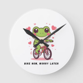 Relógio Redondo Cute Frog Riding Bicycle | Funny Frog Lover Gift