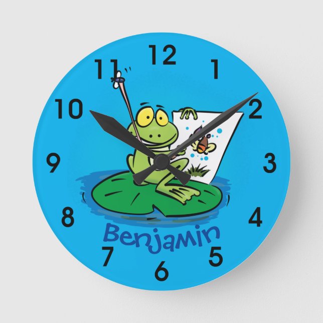 Relógio Redondo Cute funny green frog cartoon illustration round c (Frente)