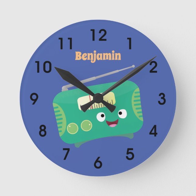 Relógio Redondo Cute funny happy retro radio cartoon (Frente)