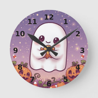 Relógio Redondo Cute Ghost Halloween Wall Clock ⏰👻