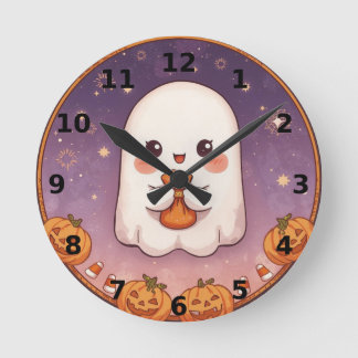 Relógio Redondo Cute Ghost Halloween Wall Clock