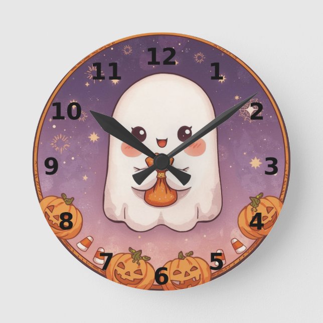 Relógio Redondo Cute Ghost Halloween Wall Clock (Frente)