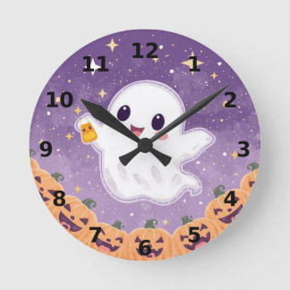 Relógio Redondo Cute Ghost Halloween Wall Clock ⏰🎃