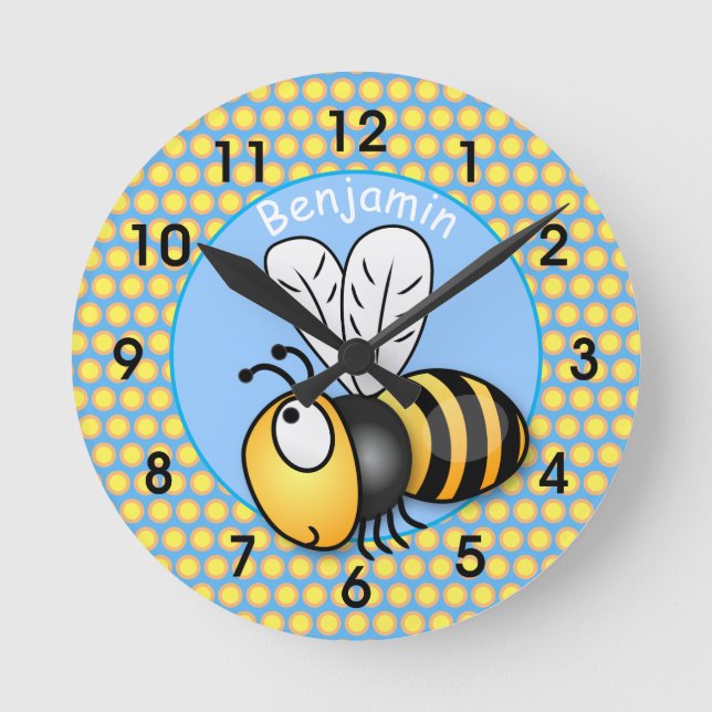 Relógio Redondo Cute happy bumble bee cartoon illustration (Frente)
