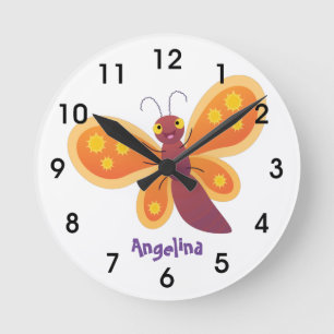 Relógio Redondo Cute happy orange butterfly cartoon illustration