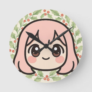 Relógio Redondo Cute Kawaii Anime Girl Wall Clock – Pastel Chibi C