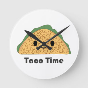 Relógio Redondo Cute Kawaii Taco Time Taco