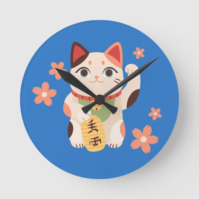 Relógio Redondo Cute Maneki Neko Lucky Cat (Frente)