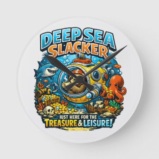 Relógio Redondo Cute Ocean Adventure Humor, Funny Sloth Diving art