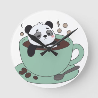 Relógio Redondo Cute Panda In Coffee Cup Coffee Lover Gift