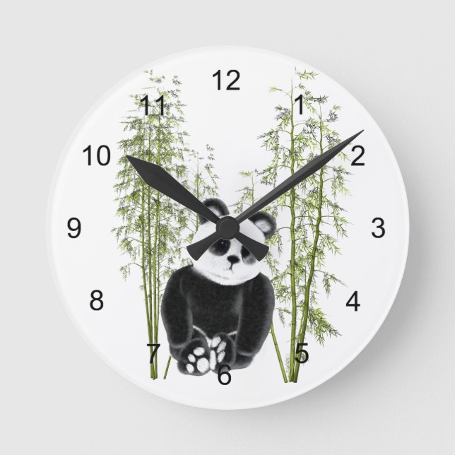 Relógio Redondo Cute Panda Sentada Em Bambu (Frente)